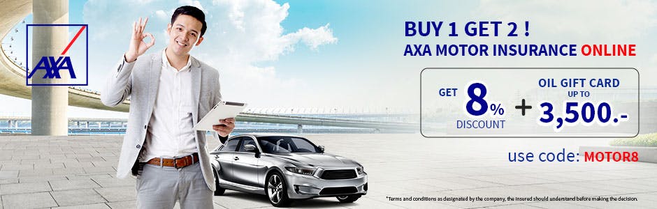 BUY ONE GET TWO! use code: "MOTOR8", Get 8% discount + Oil gift Card up to 3,500 THB when purchasing motor insurance online