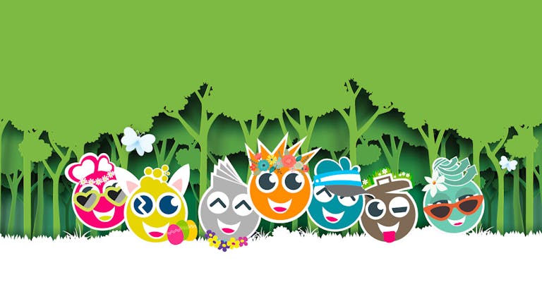 Visuel des mascottes de l’Ecoteam. Depuis 2018, Electra, Hydra, Papiro, Climato, Vera et Decheto, judicieusement placées dans les espaces de travail, suggèrent et rappellent les Ecogestes.