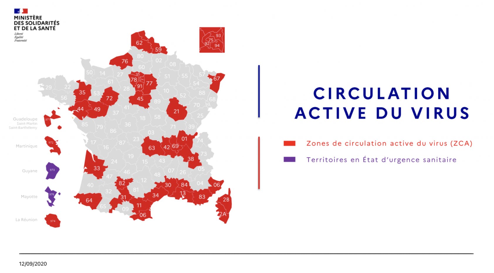 Carte de la circulation active du covid au 12 septembre