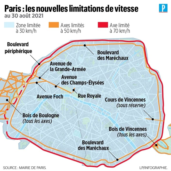 infographie de la limitation de vitesse par zones à Paris 