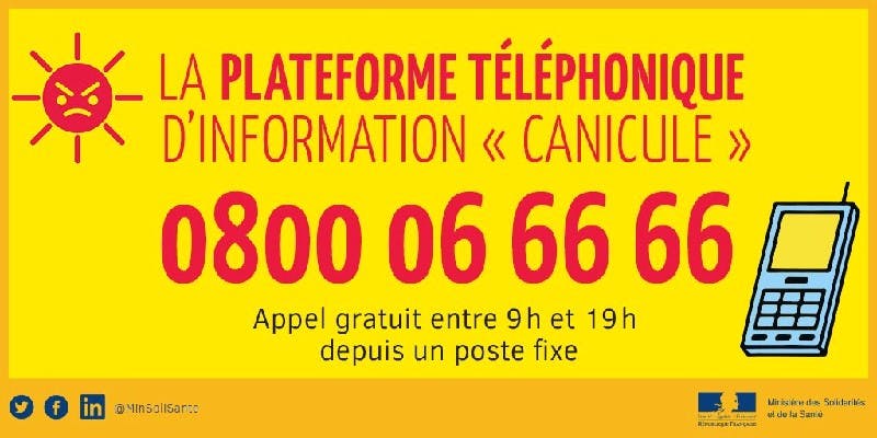La plateforme Canicule info service est disponible entre 9H et 19H tous les jours