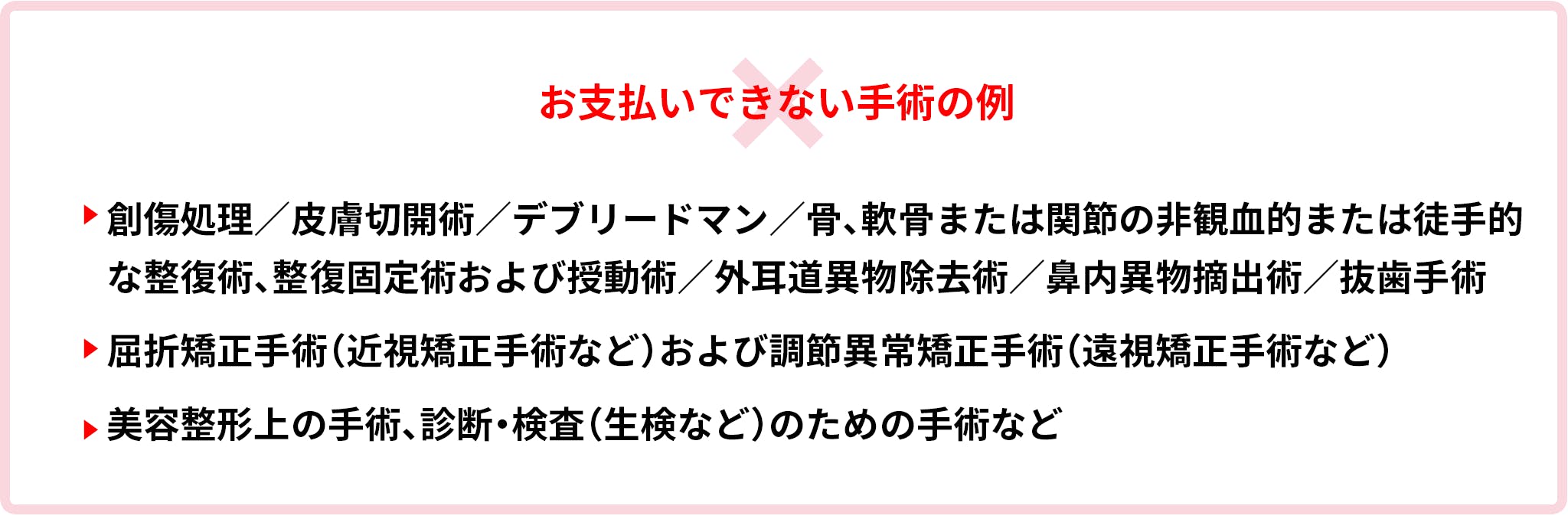 お支払いできない手術の例