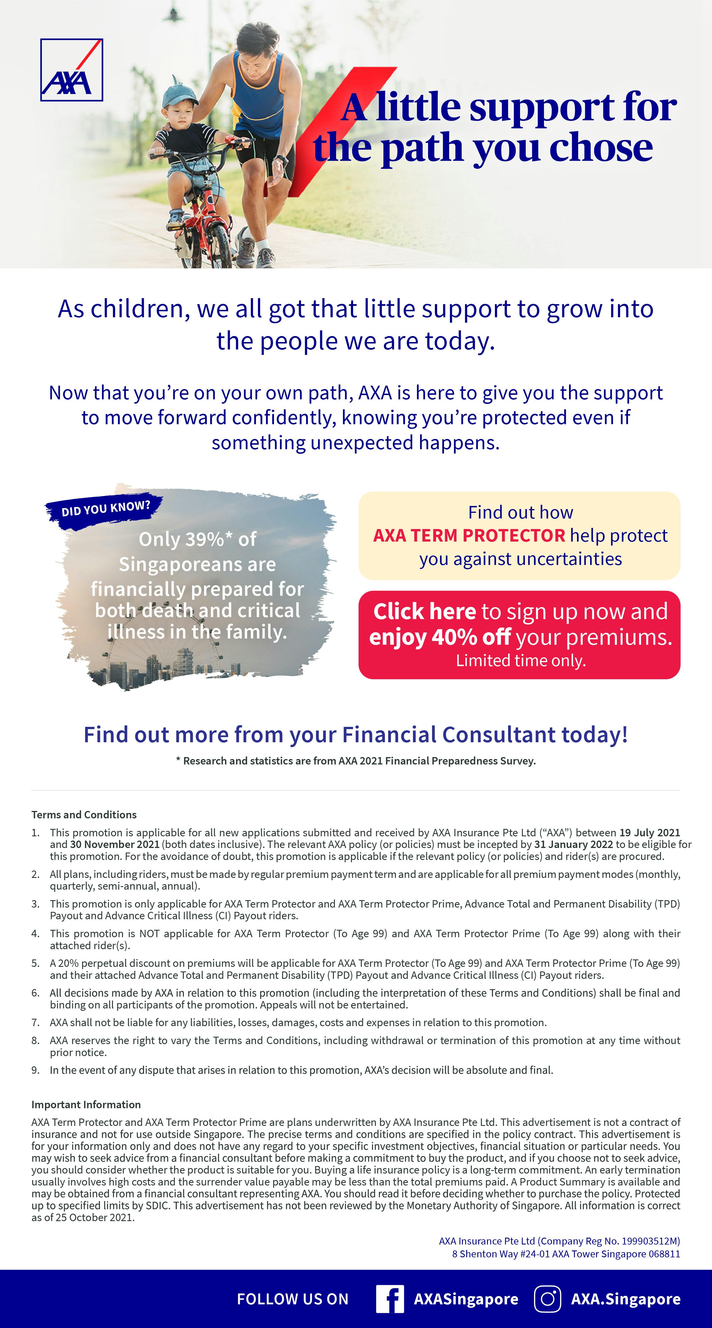 Axa Term Protector Premium Discount Campaign Axa Singapore