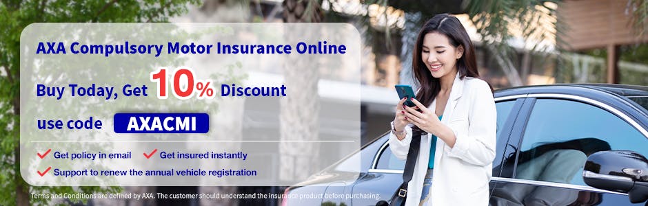 Get 10% off when purchasing Compulsory Motor Insurance online and using code AXACMI